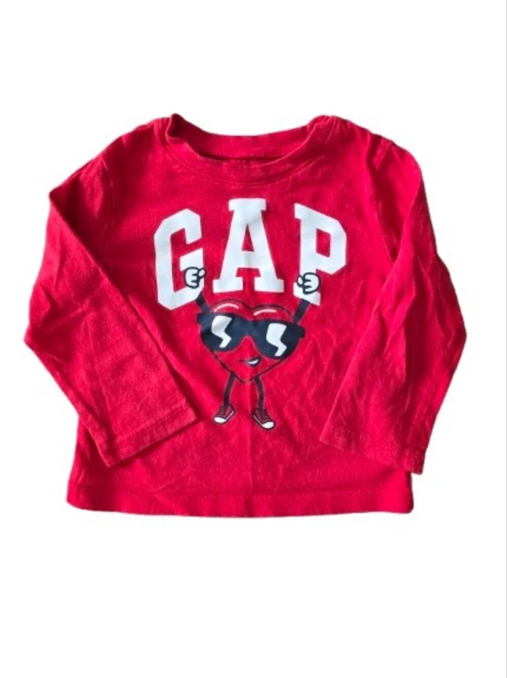 GAP Red Long-Sleeve Tee with Heart Character Graphic